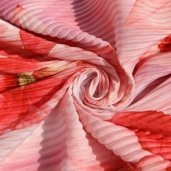 Baby Pink Boho Women's Romantic Floral Print Dress With Pleated Texture - Picture 7 of 7